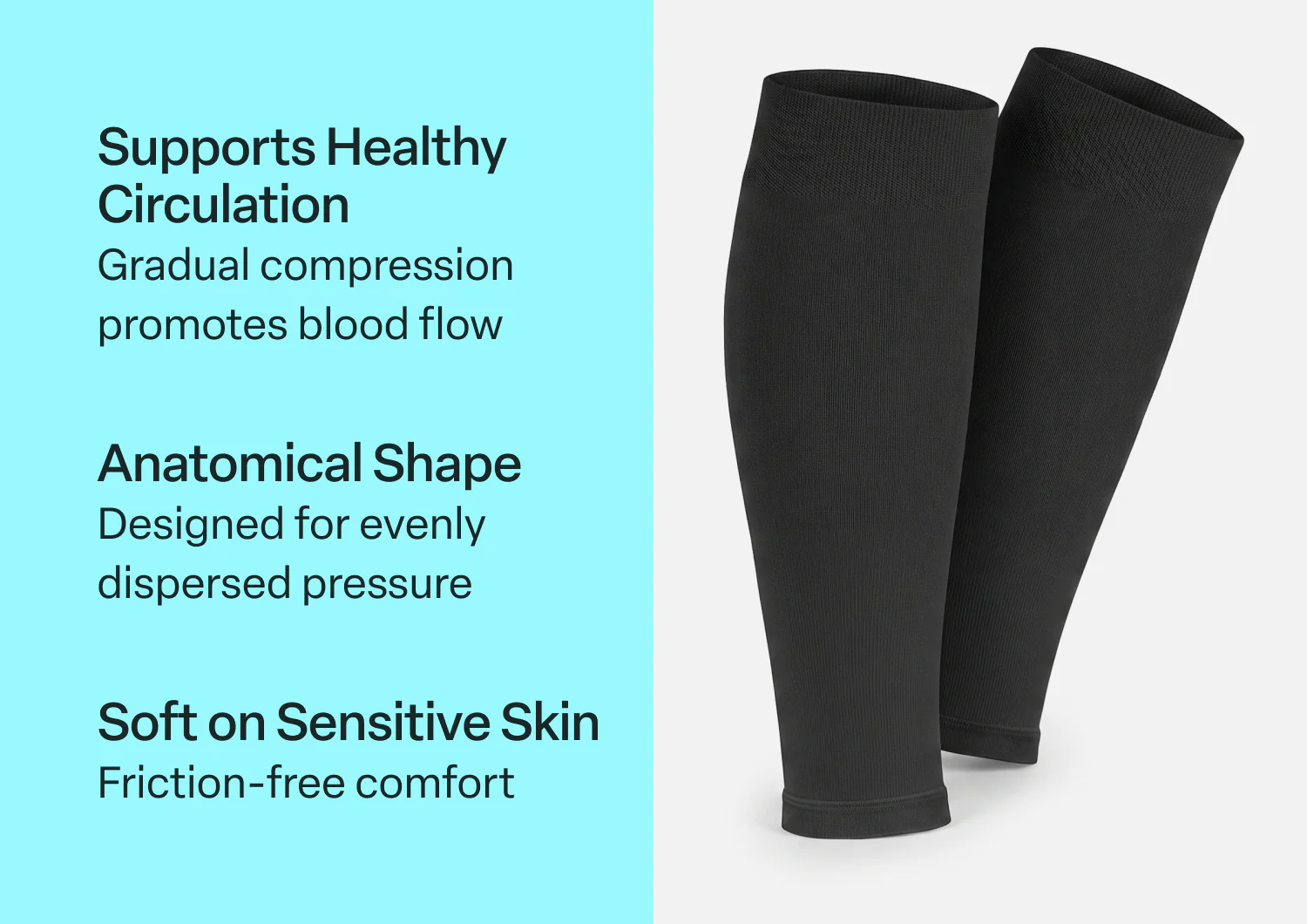 Compression Calf Sleeves Standard 15-20 mmHg - Black - Image 3